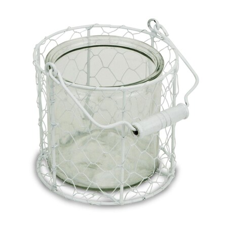Palacedesigns 5.25 in. Wire Basket & Glass Jar, White & Clear PA3103729